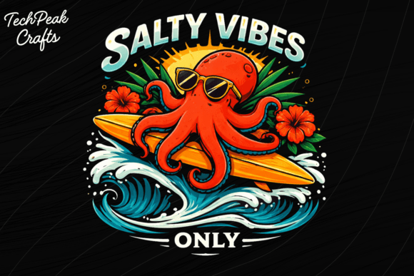 Bring the Coast to Your Projects with Salty Vibes Octopus Summer Ocean PNG