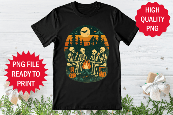 Halloween Skeleton Party Campfire Shirt: Spooky Campfire Graphic Tee Design