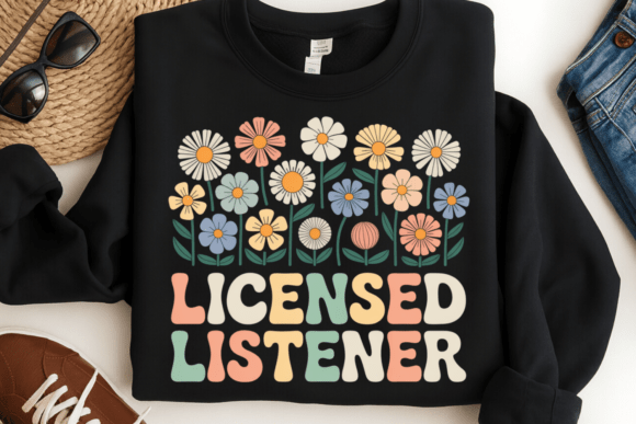 Licensed Listener PNG: Retro Floral Therapy Design