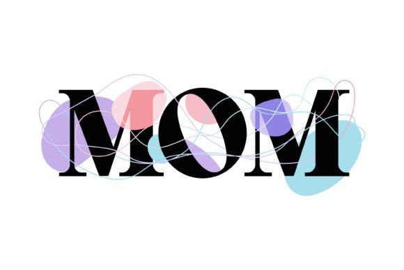 Mother's Day MOM Text Logo: Artistic Serif Typography