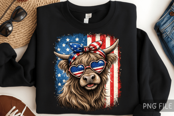 Patriotic USA Highland Cow Shirt PNG: A Creative Asset for Bold Designs